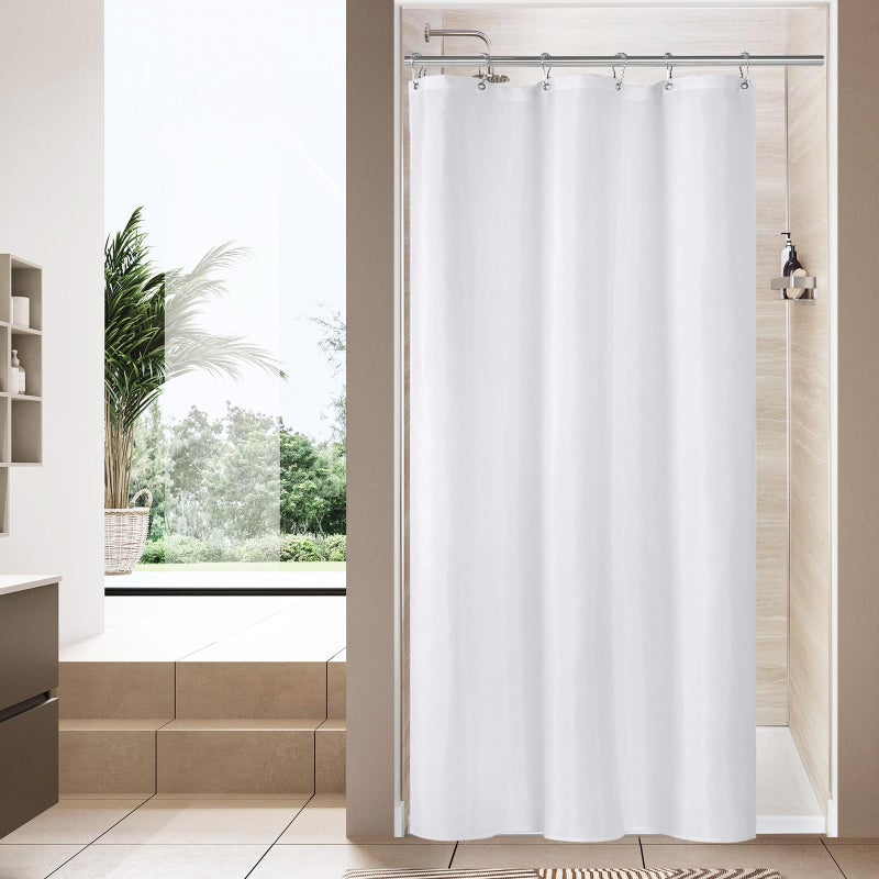 MitoVilla Small Stall Half Size Shower Curtain Liner 36 x 72 Inch Fabric Bath Curtain Liner for Modern Hotel White Shower Liners with Plastic Hooks Washable  Water Repellent