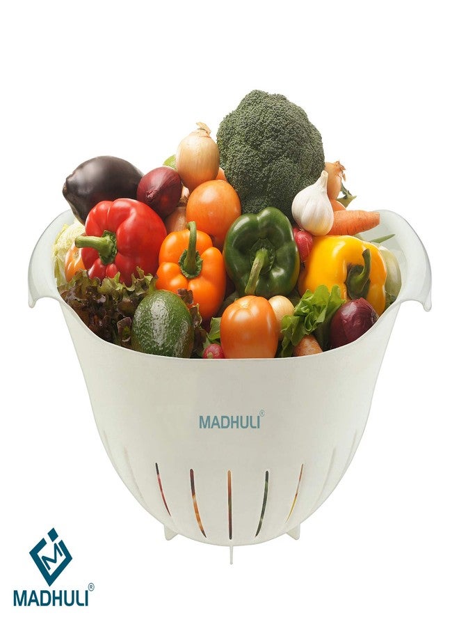 Madhuli Premium Plastic 11 Inch Multicolor Rice Bowl Rice Pulses Fruits Vegetable Noodles Pasta Washing Bowl & Strainer Perfect for Storing,Straining,Colandere Pack of 3 White - Image 3
