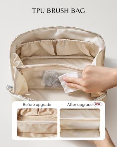 EACHY Makeup Bag,Large Capacity Travel Makeup Bag,Waterproof Portable Open Flat Toiletry Bag Cosmetic Bag with Divider and Handle - Image 3