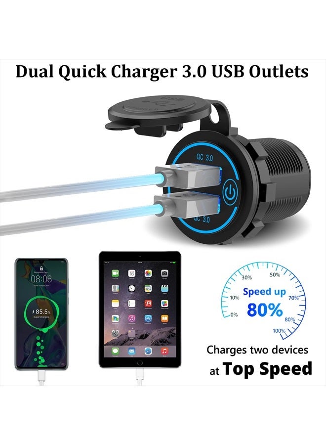 Qidoe Quick Charge 3.0 Dual USB Charger Socket, Qidoe Waterproof 12V USB Outlet 36W Dual QC3.0 USB Power Socket with Touch Switch DIY Car USB Port for Car Boat Marine RV Motorcycle Bus Truck Golf Cart etc - Image 2