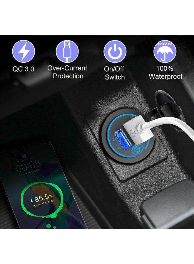 Qidoe Quick Charge 3.0 Dual USB Charger Socket, Qidoe Waterproof 12V USB Outlet 36W Dual QC3.0 USB Power Socket with Touch Switch DIY Car USB Port for Car Boat Marine RV Motorcycle Bus Truck Golf Cart etc - Image 3