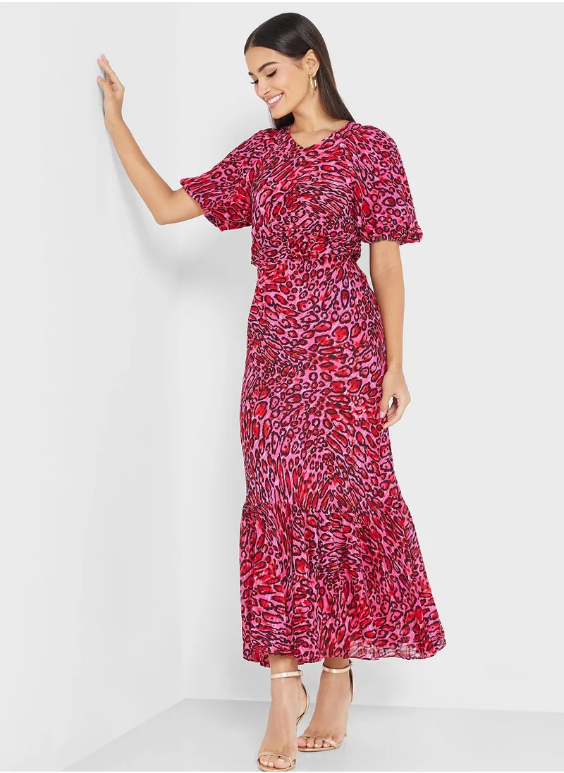 WHISTLES Leopard Print Puff Sleeve Dress