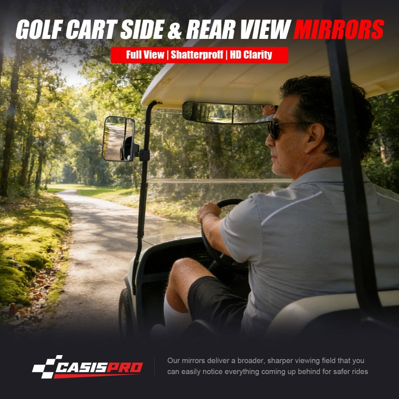 CASISPRO Universal Golf Cart Mirrors, No Drilling HD Shatterproof Glass Mirrors for EZGO Club Car Yamaha, Golf Cart Side Mirror & Rear View Mirror Kit, 180Â° Rotation, No Blind Spots - Image 2