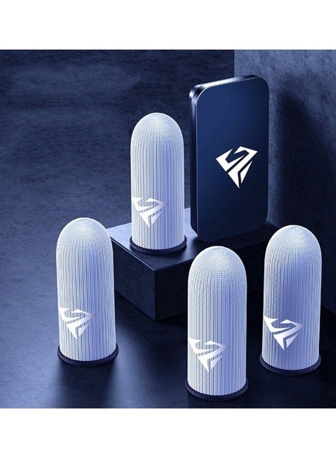 4 Pcs Cloth Mobile Gaming Finger Gloves Extremely Thin Material Zero-Contact Silver Fiber Breathable Touch Screen Gaming Finger Gloves with Storage Box White - Image 1