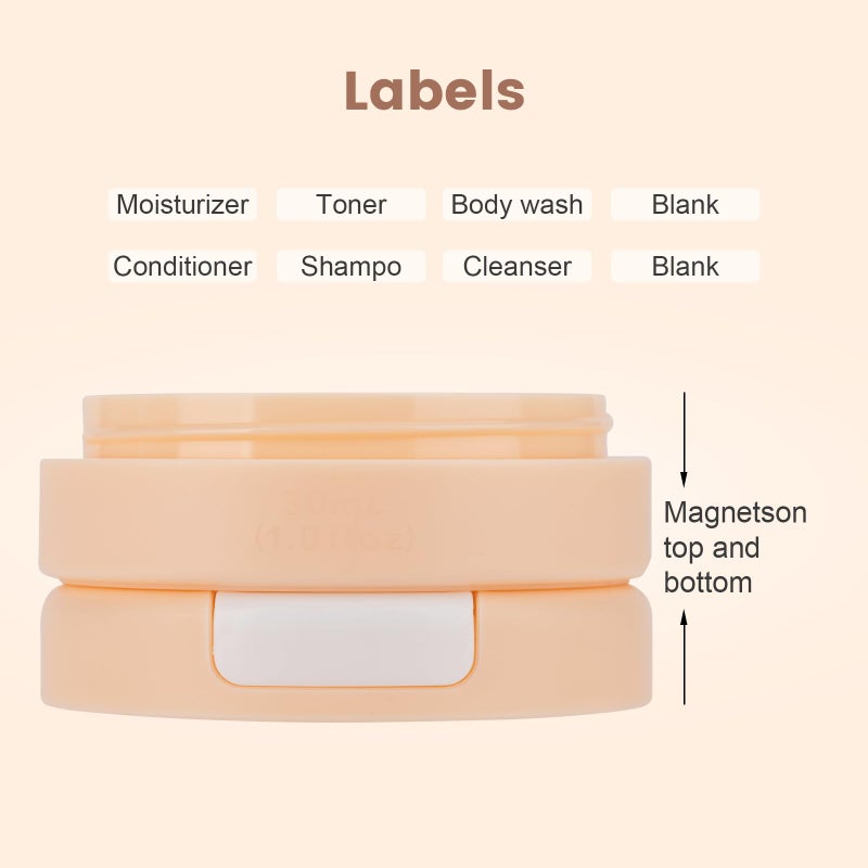 Gemice Travel Containers for Toiletries, Magnetic Travel Containers, TSA Approved Cream Jars with Toiletry Bag, Leak-proof Small 1oz Capsules Set with Multiple Labels for Organization (4 Pack) - Image 3