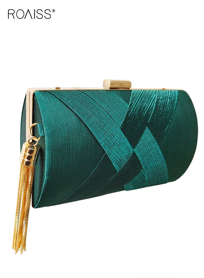roaiss Ladies Green Clutch Designer Evening Bag Party Clutch Purse with Tassel Womens Elegant Wedding Banquet Handbag Luxury Gift Idea - Image 1