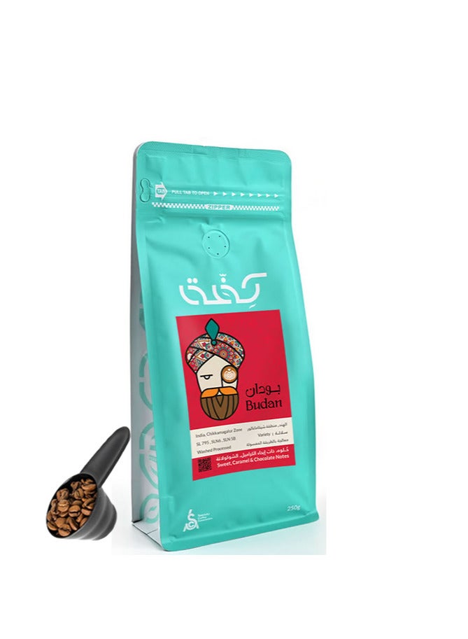 KIFFA Coffee bean INDIA BUDAN for Espresso And Filter 250G Unground roasted coffee beans for specialty coffee With a coffee scale spoon - Image 1