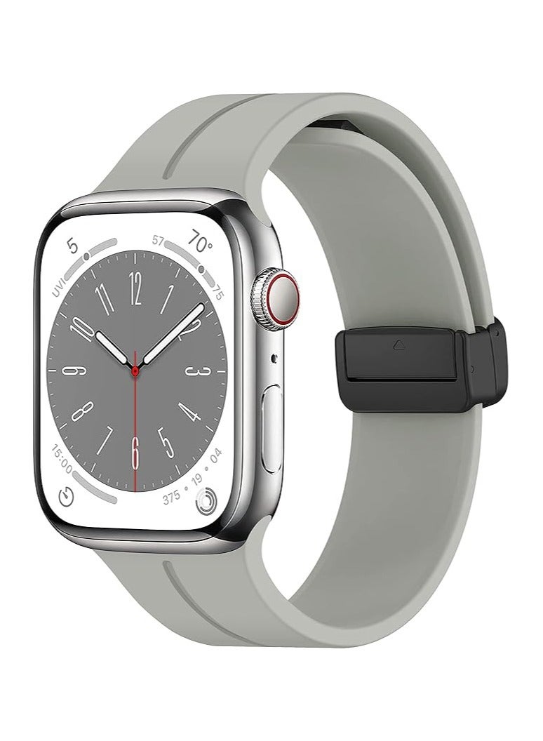 Denx Magnetic Silicone Band for Apple Watch 41mm 40mm 45mm 44mm 49mm 38mm 42mm, Women Men Replacement Wristbands Silicone Sport Strap for Apple Watch Series 9/Ultra 2/8/Ultra/7/SE/SE 2nd/6/5/4/3/2/1, iWatch Band (Grey) - Image 1