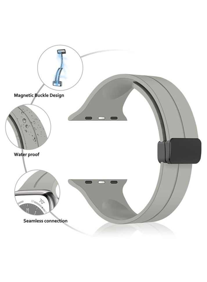 Denx Magnetic Silicone Band for Apple Watch 41mm 40mm 45mm 44mm 49mm 38mm 42mm, Women Men Replacement Wristbands Silicone Sport Strap for Apple Watch Series 9/Ultra 2/8/Ultra/7/SE/SE 2nd/6/5/4/3/2/1, iWatch Band (Grey) - Image 3
