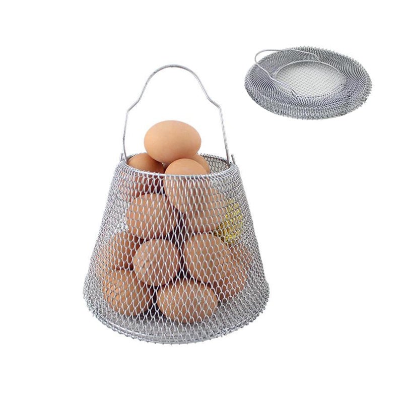 ROLUXENTIA Collapsible Round Egg Basket - Metal Wire Storage with Handles, Perfect for Hanging & Family Farm Gathering - Golden Basket for Chicken Farm, Holds 20-25 eggs - Image 1