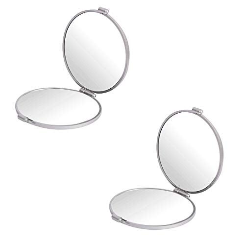 GUBB Compact Cosmetic Bag Mirror for Women Magnifying Mirror for Makeup 5X - Silver, Pack of 2 - Image 1
