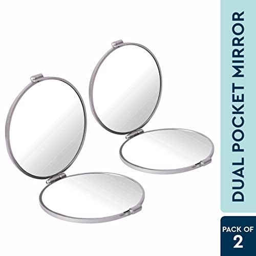 GUBB Compact Cosmetic Bag Mirror for Women Magnifying Mirror for Makeup 5X - Silver, Pack of 2 - Image 2