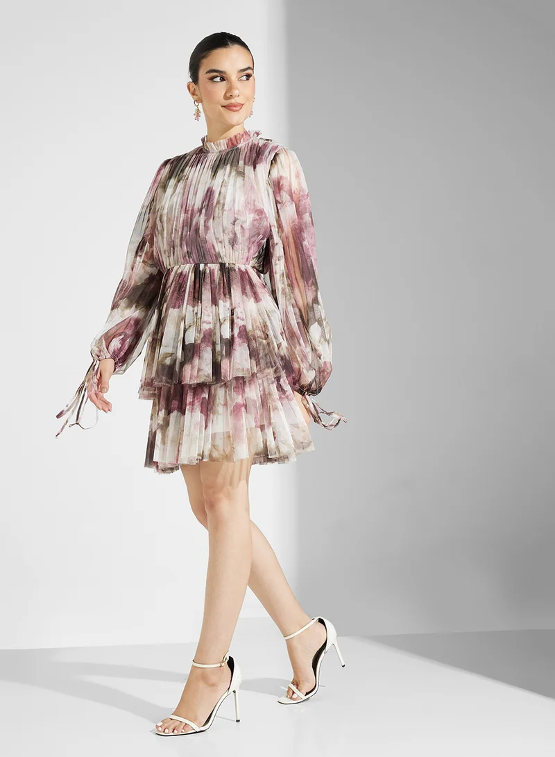 Lace and Beads Tiered Floral Dress
