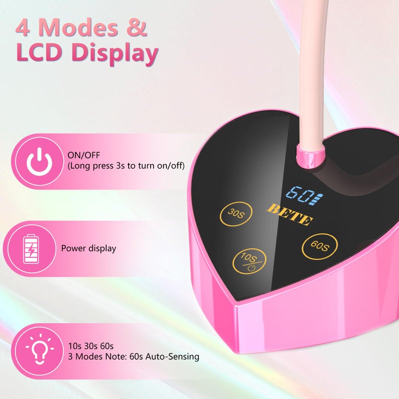 BETE Mini UV Nail Lamp Flash Cure Gel Nail Polish, 360Â° Foldable Gooseneck UV LED Nail Lamp with Smart Sensor, USB Portable Cordless 30W Rechargeable Nail Dryer with 3 Timers for Salon Home DIY - Image 3