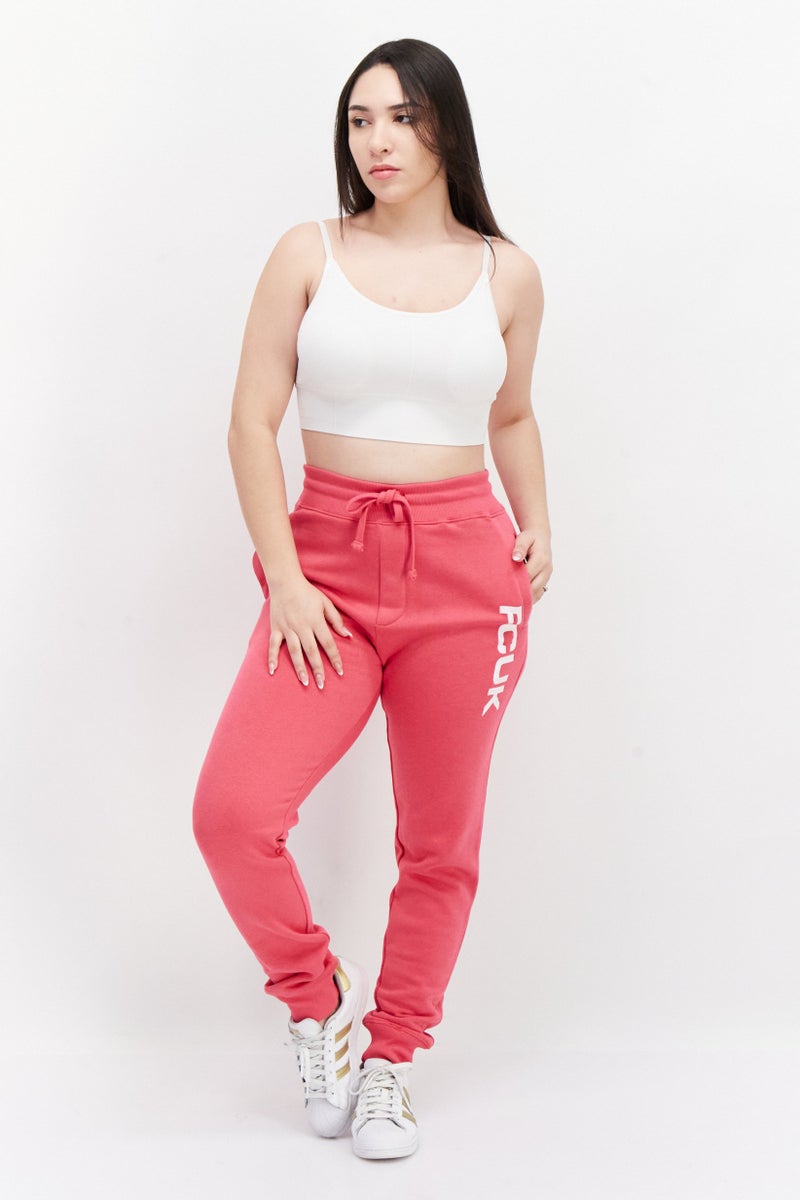 French Connection Women Regular Fit Drawstring Brand Logo Jogger Pants, Pink  - Image 4