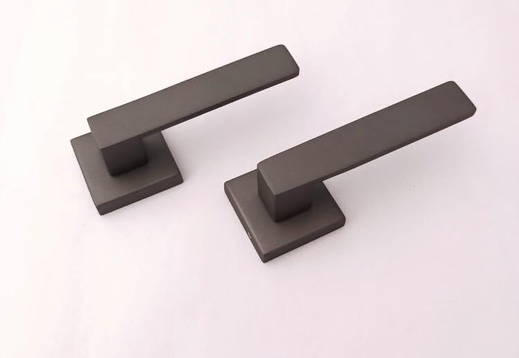 Modern Door Handle Square Base Grey PVD Finish Stainless Steel 