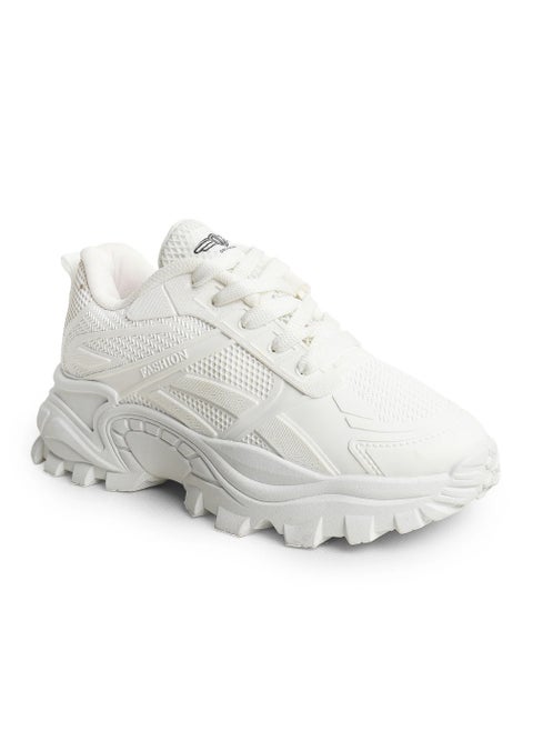 Women’s Wide Block Heel Shoe – Flexible Synthetic Material – Comfortable & Stylish – White – B6001