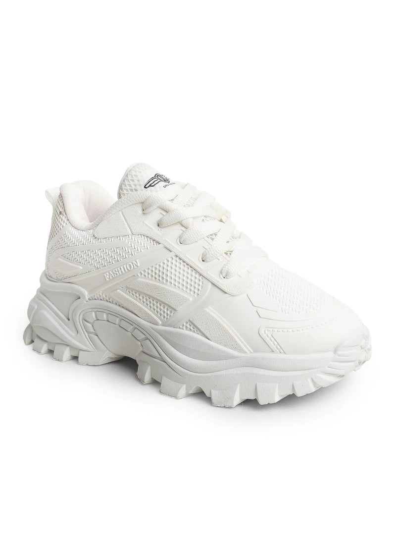 DZRT - Women’s Wide Block Heel Shoe – Flexible Synthetic Material – Comfortable & Stylish – White – B6001 - Image 1