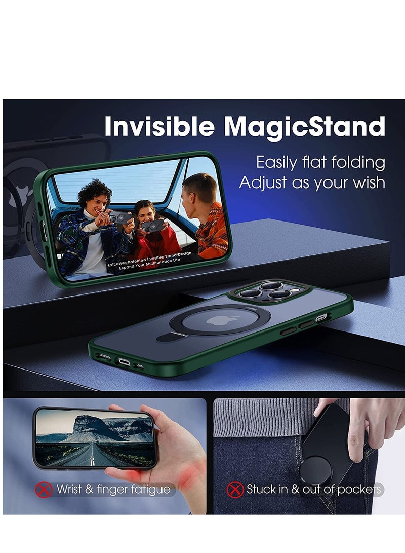 TEAM LUXURY iPhone 14 Pro Max Case with Magnetic Invisible Stand Cover Shockproof and Anti-Yellow Slim Thin Translucent Matte Protective Magsafe Case for Apple iPhone 14 Pro Max 6.7 inch - Green  - Image 3