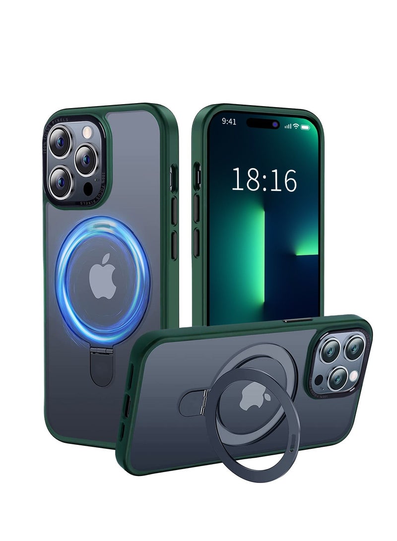 TEAM LUXURY iPhone 14 Pro Max Case with Magnetic Invisible Stand Cover Shockproof and Anti-Yellow Slim Thin Translucent Matte Protective Magsafe Case for Apple iPhone 14 Pro Max 6.7 inch - Green  - Image 1