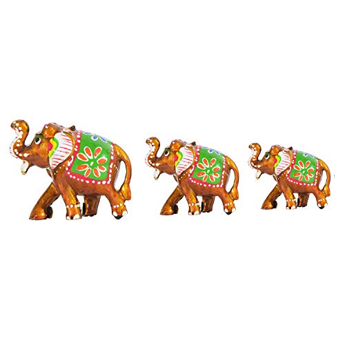 DreamKraft Paper Mache Elephant Showpiece for Home Decor Handcrafted Elephant Showpiece, Housewarming Present Decoration and Gift Purpose(Multicolor, Set of 3) - Image 2
