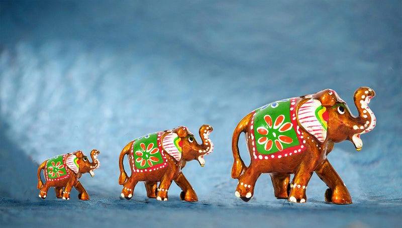 DreamKraft Paper Mache Elephant Showpiece for Home Decor Handcrafted Elephant Showpiece, Housewarming Present Decoration and Gift Purpose(Multicolor, Set of 3) - Image 1