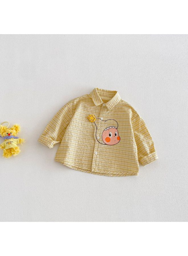 Baby Fashion Fun Shirt 2026 New Spring Girl Cute Cat Shirt Children Korean Style Checked Top
