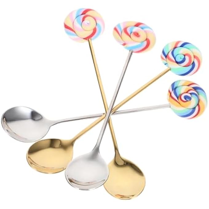 ريحني ملعقة قهوة لوليبوب 4 قطع، ملعقة قهوة زخرفية من الفولاذ المقاوم للصدأ، ملعقة مطبخ، ملعقة تحريك من الفولاذ المقاوم للصدأ ملاعق شاي، ملعقة خليط الكعكة ملعقة مزاج، ملعقة راتنج ملعقة شوكة سيمفونية - Image 1