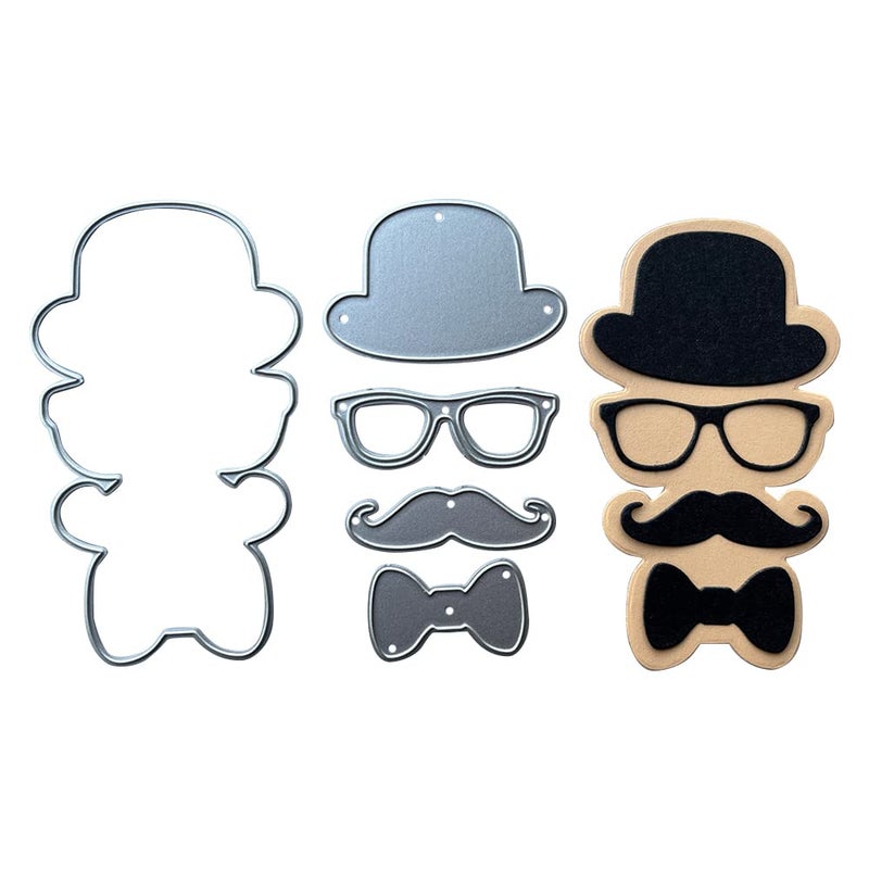 Man Beard Hat Glasses Bowtie Cutting Dies Cool Man Metal Die Cuts for DIY Scrapbooking Card Making Paper Crafting Photo Album Decoration