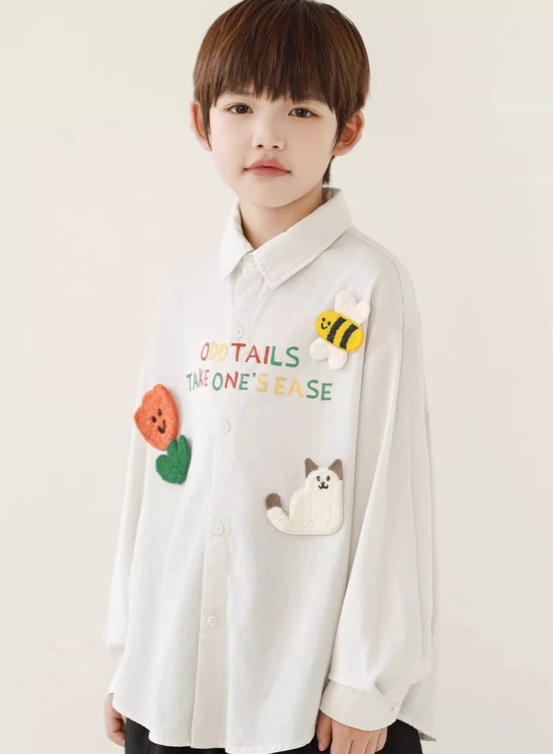 Oddtails Boys' Pure Cotton Velcro Decorative Shirt  - Image 1