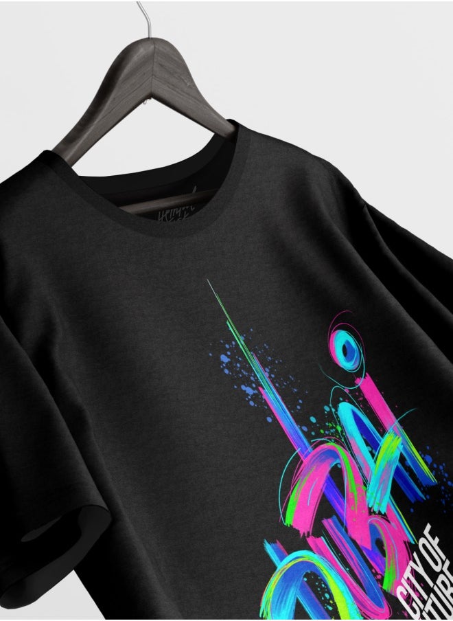 Hempelcat - T-shirt for women printed 100% cotton Dubai black - Image 1