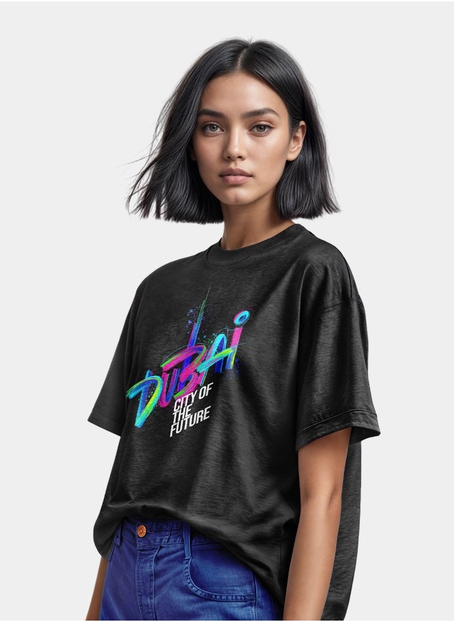 Hempelcat - T-shirt for women printed 100% cotton Dubai black - Image 1