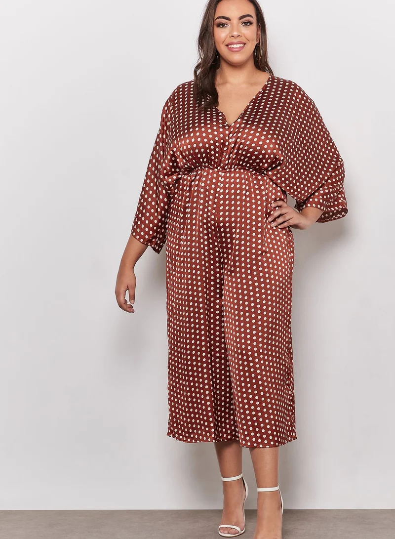 Missguided Curve Kimono Sleeve Polka Dot Culotte Jumpsuit