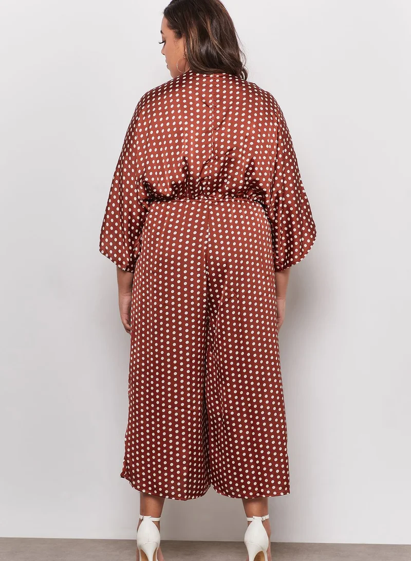 Missguided Curve Kimono Sleeve Polka Dot Culotte Jumpsuit