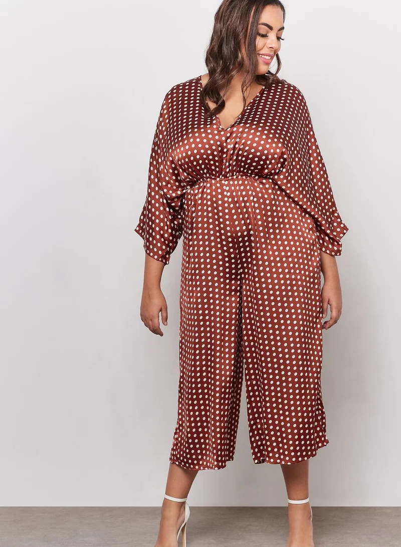 Missguided Curve Kimono Sleeve Polka Dot Culotte Jumpsuit
