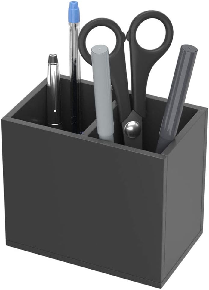 NIUBEE Acrylic Pen Holder 2 Compartments, Black Pencil Organizer Cup for Countertop Desk Accessory Storage - Image 2