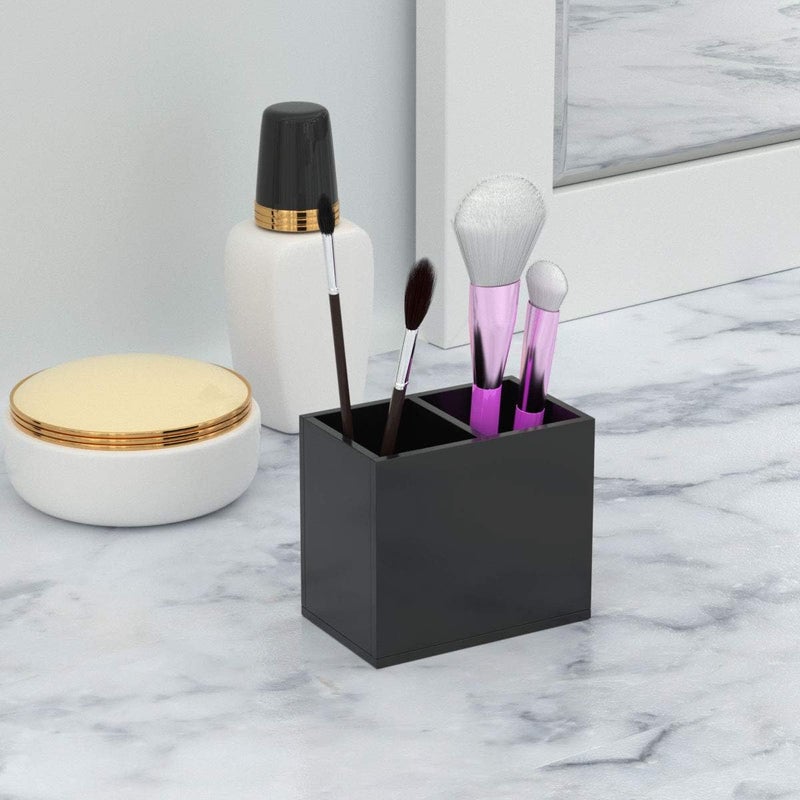 NIUBEE Acrylic Pen Holder 2 Compartments, Black Pencil Organizer Cup for Countertop Desk Accessory Storage - Image 4