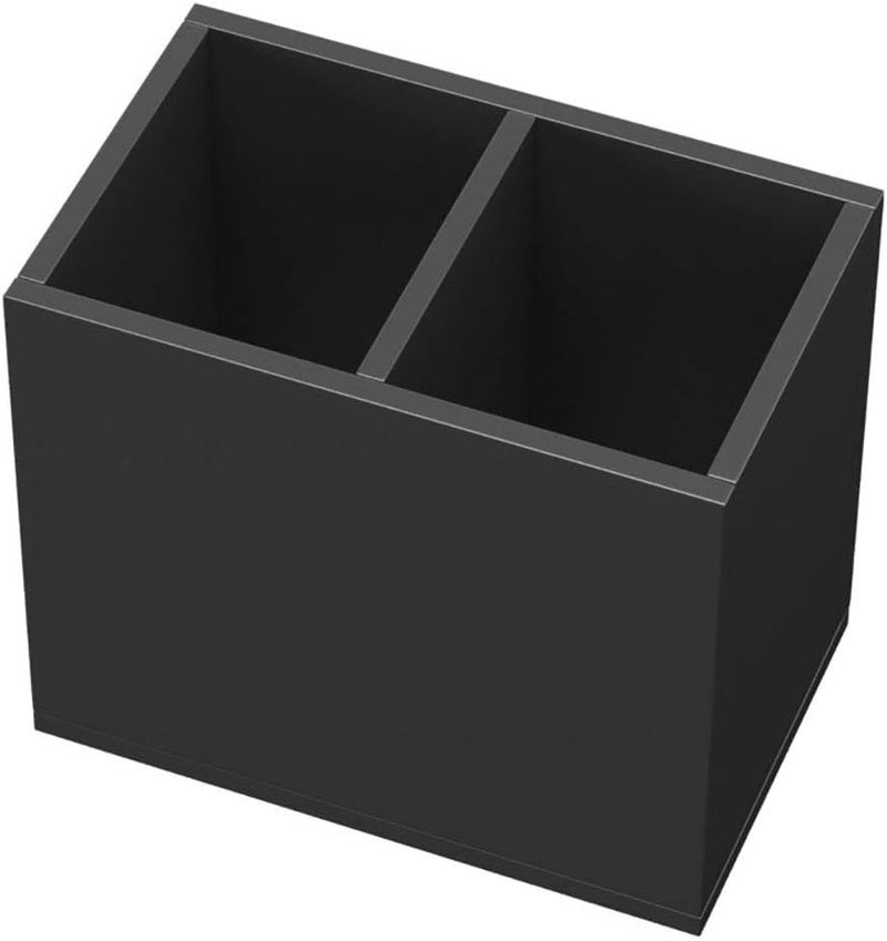 NIUBEE Acrylic Pen Holder 2 Compartments, Black Pencil Organizer Cup for Countertop Desk Accessory Storage - Image 1