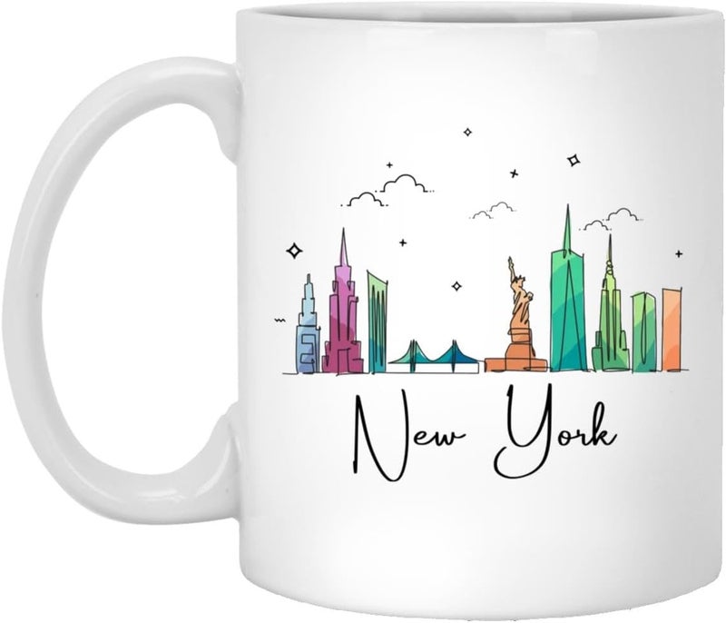 New York City Coffee Mug  New York City Christmas Mug  Landmarks Xmas Mug  Colorful City Skyline Graphic  New York Gifts For Christmas 11oz