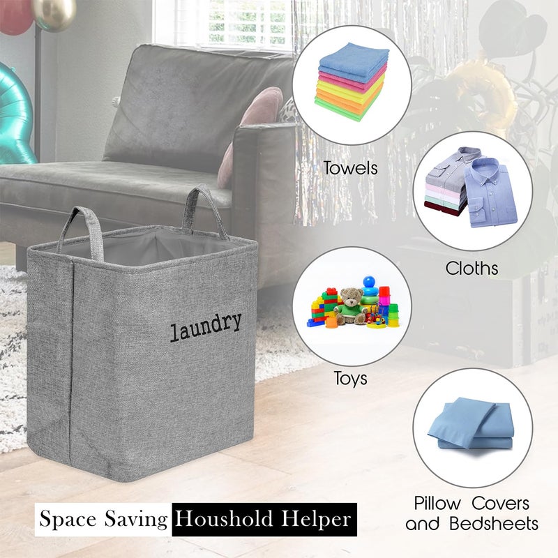 Kuber Industries Laundry Basket | Square Foldable Laundry Basket | Jute Storage Bag with Handles | Clothes Basket for Home | 40 LTR | Pack of 2 | Gray - Image 4