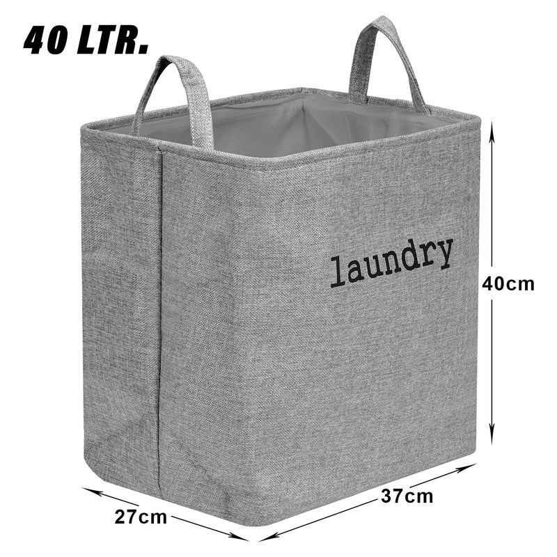 Kuber Industries Laundry Basket | Square Foldable Laundry Basket | Jute Storage Bag with Handles | Clothes Basket for Home | 40 LTR | Pack of 2 | Gray - Image 3