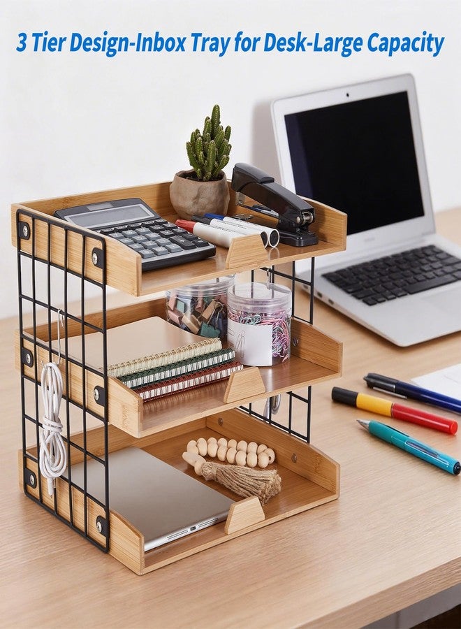 Bodoniy 3-Tier Wood Paper Tray, Inbox Tray for Desk, Letter File Trays Desk Organize Office Supplies Accessories, Workspace Desktop Storage for Home, Office, School - Image 4