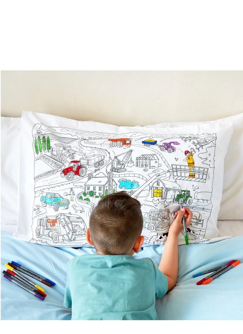 eatsleepdoodle Coloring Pillowcase, Working Wheels  - Image 4