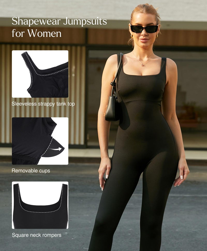 Popilush Jumpsuits for Women Built-in Bra Tummy Control Romper Workout Sleeveless One Piece Bodysuit - Image 3