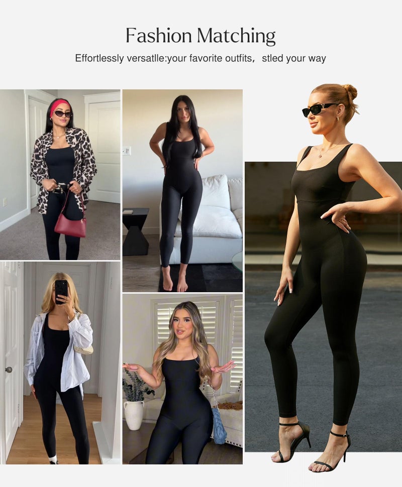 Popilush Jumpsuits for Women Built-in Bra Tummy Control Romper Workout Sleeveless One Piece Bodysuit - Image 5