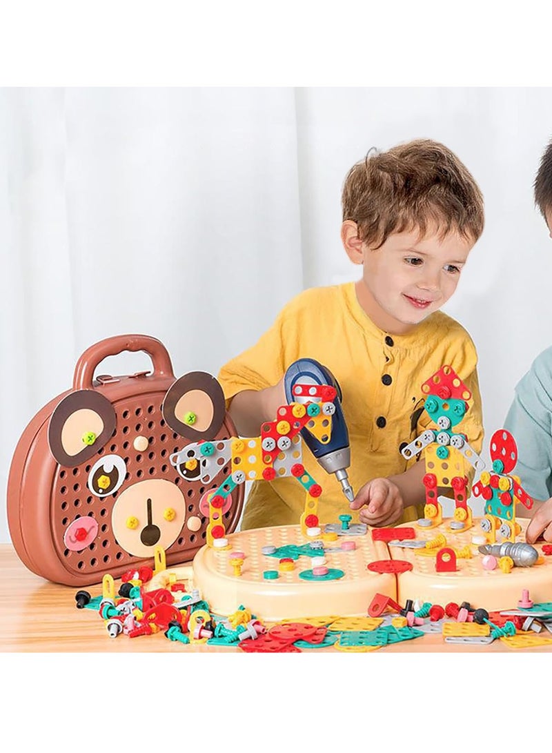 Magic Montessori Play Toolbox with Drill, 203Pcs Magic Montessori Play Toolbox Bear-Themed, 2D/3D Creativity Tool Box Montessori Toys Gift for Age 3-12 Years Old Boys Kids - Image 2