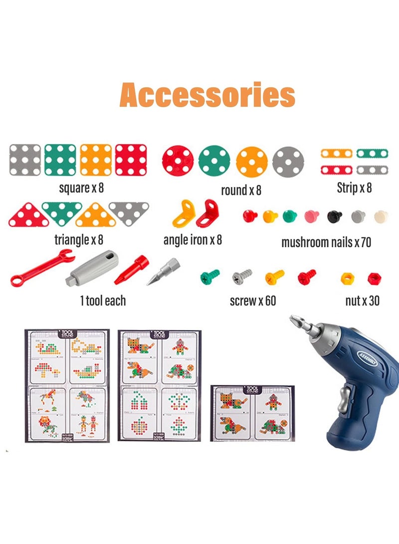 Magic Montessori Play Toolbox with Drill, 203Pcs Magic Montessori Play Toolbox Bear-Themed, 2D/3D Creativity Tool Box Montessori Toys Gift for Age 3-12 Years Old Boys Kids - Image 3