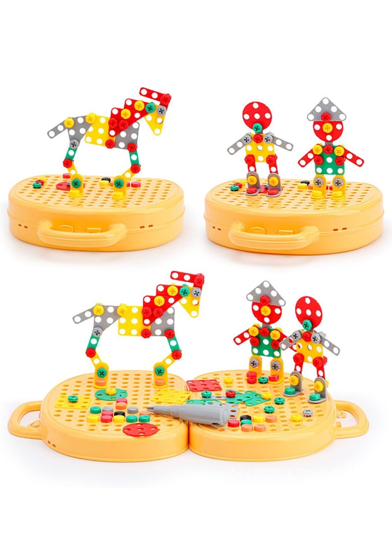 Magic Montessori Play Toolbox with Drill, 203Pcs Magic Montessori Play Toolbox Bear-Themed, 2D/3D Creativity Tool Box Montessori Toys Gift for Age 3-12 Years Old Boys Kids - Image 5