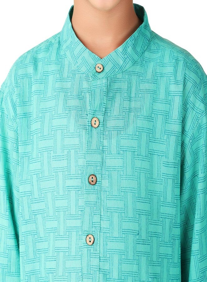 Fabindia Boy's Cotton Printed Regular Kurta (1030887TEAL_Teal - Image 5