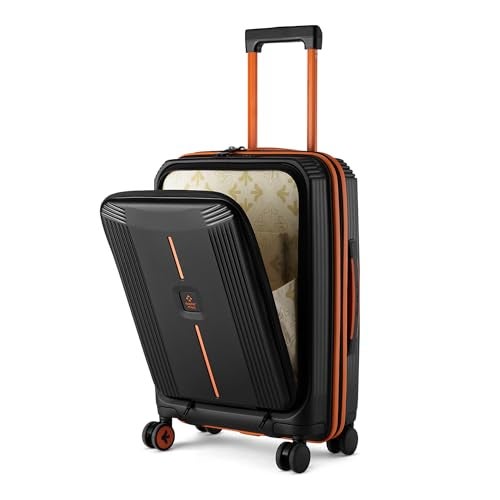 Nasher Miles Alexandria Hard-Sided Polypropylene TSA Lock 8 Wheels Double Spinner Cabin Luggage with Laptop Compartment Black Orange 20 inch |55cm Trolley Bag| Small Cabin Luggage - Image 1